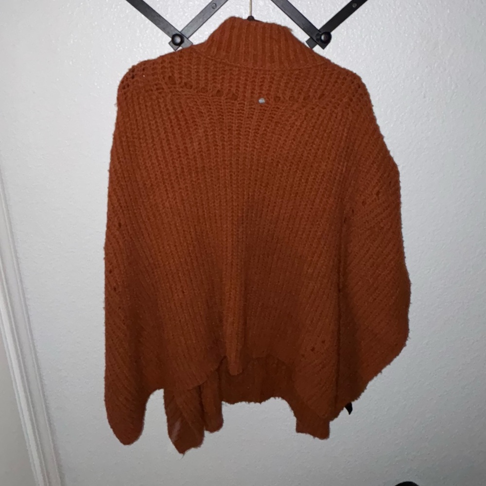 Anthropologie Rust Knit Poncho Turtleneck Sweater Cozy Oversized Fall Boho - Picture 2 of 4
